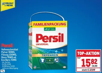 Metro Persil Vollwaschmittel Pulver 90WG, Flüssig 100WG, Discs 76WG od. Eco Bars 72WG Angebot