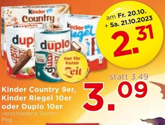 Unimarkt Kinder Country 9er, Kinder Riegel 10er oder Duplo 10er Angebot
