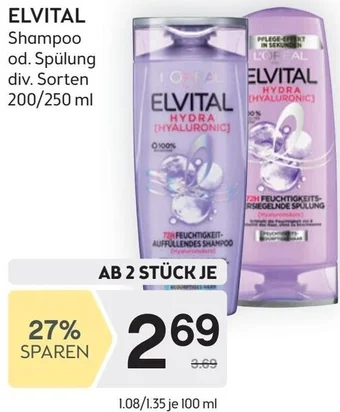 Bipa ELVITAL Shampoo od. Spülung div. Sorten 200/250 ml Angebot