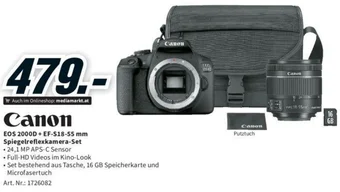 Media Markt Canon EOS 2000D + EF-S18-55 mm Spiegelreflexkamera-Set Angebot