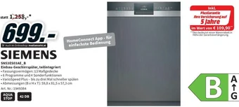 Media Markt SIEMENS SN53ES03AE_B Einbau-Geschirrspüler, teilintegriert Angebot