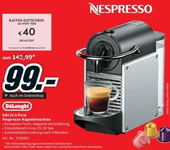 Media Markt DeLonghi EN124.S Pixie Nespresso-Kapselmaschine Angebot