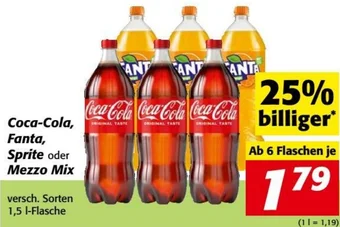 Nah&Frisch Coca-Cola, Fanta, Sprite oder Mezzo Mix versch. Sorten 1,5 l-Flasche Angebot