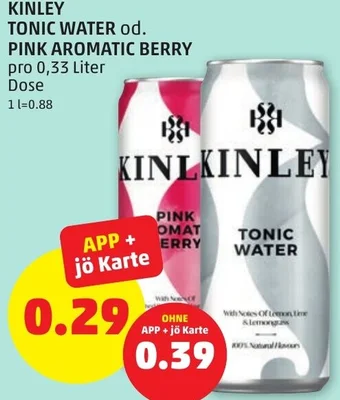 PENNY KINLEY TONIC WATER od. PINK AROMATIC BERRY pro 0,33 Liter Dose Angebot