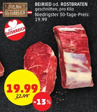PENNY BEIRIED od. ROSTBRATEN geschnitten, pro Kilo Angebot