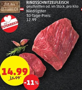 PENNY RINDSSCHNITZELFLEISCH geschnitten od. im Stück, pro Kilo Angebot