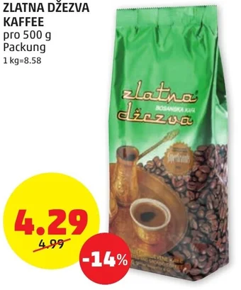 PENNY ZLATNA DŽEZVA KAFFEE pro 500 g Packung Angebot