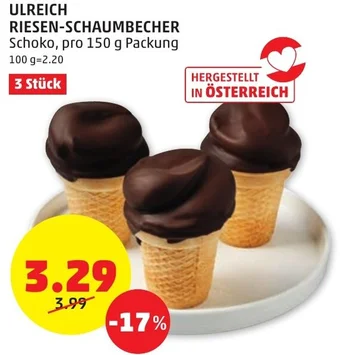 PENNY ULREICH RIESEN-SCHAUMBECHER Schoko, pro 150 g Packung Angebot