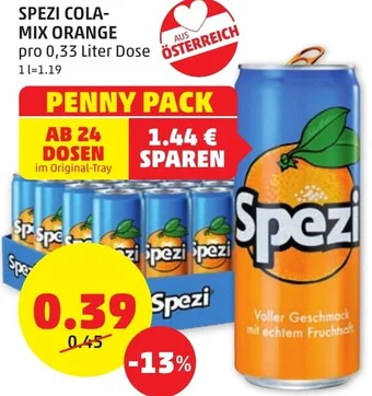 PENNY SPEZI COLA- MIX ORANGE pro 0,33 Liter Dose Angebot
