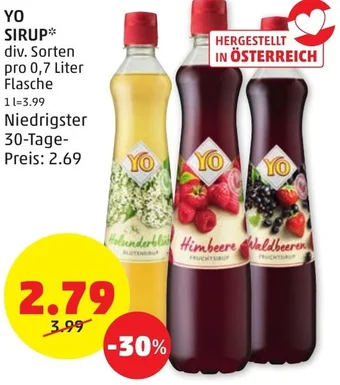 PENNY YO SIRUP* div. Sorten pro 0,7 Liter Flasche Angebot