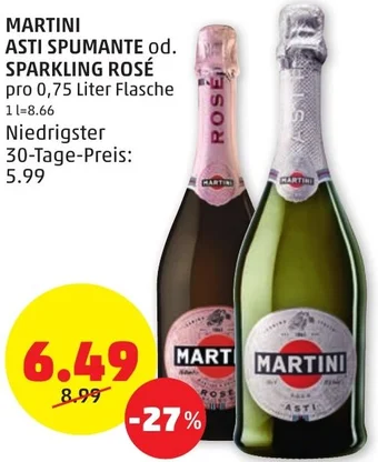 PENNY MARTINI ASTI SPUMANTE od. SPARKLING ROSÉ pro 0,75 Liter Flasche Angebot