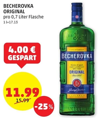 PENNY BECHEROVKA ORIGINAL pro 0,7 Liter Flasche Angebot