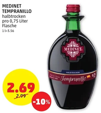 PENNY MEDINET TEMPRANILLO halbtrocken pro 0,75 Liter Flasche Angebot