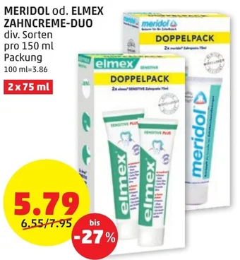 PENNY MERIDOL od. ELMEX ZAHNCREME-DUO div. Sorten pro 150 ml Packung Angebot