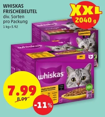 PENNY WHISKAS FRISCHEBEUTEL div. Sorten pro Packung Angebot