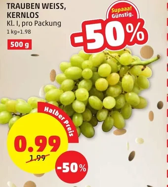PENNY TRAUBEN WEISS, KERNLOS Kl. I, pro Packung Angebot