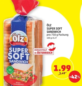 PENNY ÖLZ SUPER SOFT SANDWICH pro 750 g Packung Angebot