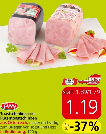 Spar Toastschinken oder Putentoastschinken 100 g Angebot