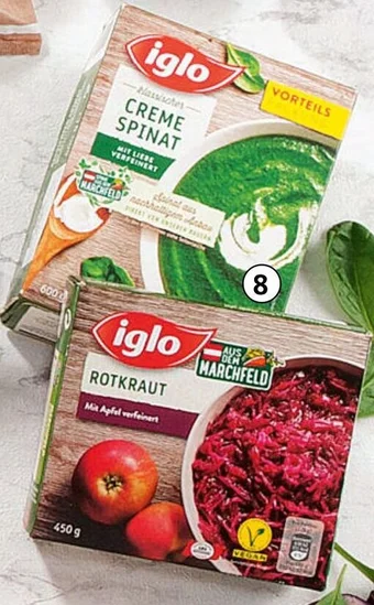 Spar Iglo Cremespinat 600 g, Cremespinat laktosefrei 450 g, Rahm-Blattspinat oder Blattspinat Zwutschgerl 400 g oder Rotkraut 450g Angebot