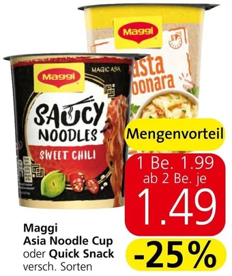 Spar Maggi Asia Noodle Cup oder Quick Snack versch. Sorten Angebot