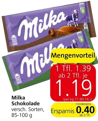 Spar Milka Schokolade versch. Sorten, 85-100 g Angebot
