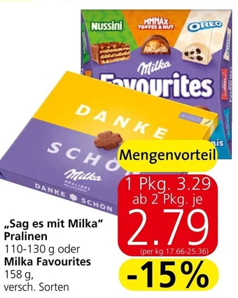 Spar ,,Sag es mit Milka" Pralinen 110-130 g oder Milka Favourites 158 g Angebot
