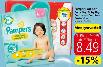Spar Pampers Windeln Baby Dry, Baby Dry Pants oder Premium Protection versch. Größen Angebot