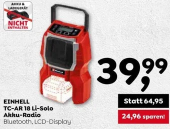 ADEG EINHELL TC-AR 18 Li-Solo Akku-Radio Bluetooth, LCD-Display Angebot