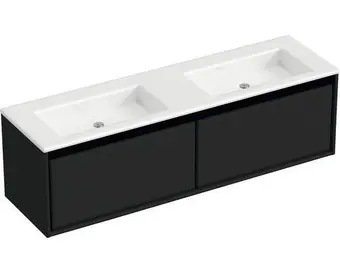 Hornbach Waschbeckenunterschrank sanox loft mineralguss 47x160,5x45,5 cm mit doppel-mineralgusswaschbecken ohne hahnloch schwarz matt Angebot