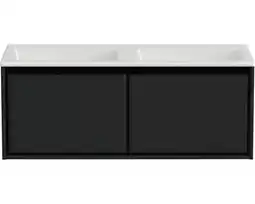 Hornbach Waschbeckenunterschrank sanox loft mineralguss 47x120,5x45,5 cm mit doppel-mineralgusswaschbecken ohne hahnloch schwarz matt Angebot