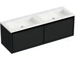 Hornbach Waschbeckenunterschrank sanox loft mineralguss 47x140,5x45,5 cm mit doppel-mineralgusswaschbecken ohne hahnloch schwarz matt Angebot