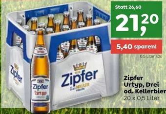 ADEG Zipfer Urtyp, Drei od. Kellerbier 20 x 0,5 Liter Angebot