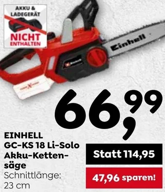 ADEG EINHELL GC-KS 18 Li-Solo Akku-Ketten- säge Schnittlänge: 23 cm Angebot