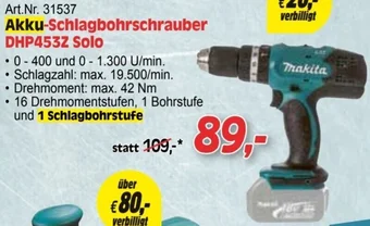 Zgonc Makita Akku-Schlagbohrschrauber DHP453Z Solo Angebot