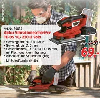 Zgonc Einhell Akku-Vibrationsschleifer TE-OS 18/230 Li Solo Angebot