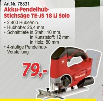 Zgonc Einhell Akku-Pendelhub- Stichsäge TE-JS 18 Li Solo Angebot