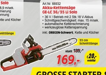 Zgonc Einhell Akku-Kettensäge GE-LC 36/35 Li Solo Angebot