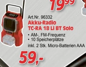 Zgonc Einhell Akku-Radio TC-RA 18 Li BT Solo Angebot