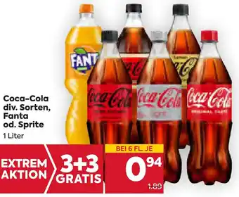 Billa Coca-Cola div. Sorten, Fanta od. Sprite 1 Liter Angebot