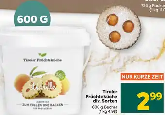 Billa Tiroler Früchteküche div. Sorten 600 g Becher Angebot