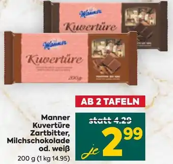 Billa Manner Kuvertüre Zartbitter, Milchschokolade od. weiß 200 g Angebot