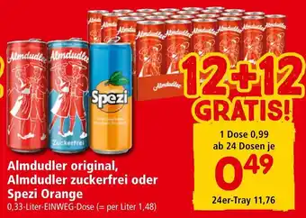 Interspar Almdudler original, Almdudler zuckerfrei oder Spezi Orange 0,33-Liter-EINWEG-Dose Angebot