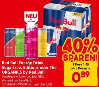Interspar Red Bull Energy Drink, Sugarfree, Editions oder The ORGANICS by Red Bull 0,25-Liter-EINWEG-Dose Angebot