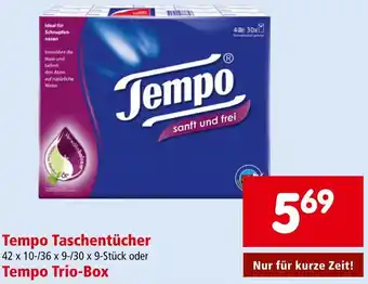 Interspar Tempo Taschentücher 42 x 10-/36 x 9-/30 x 9-Stück oder Tempo Trio-Box Angebot