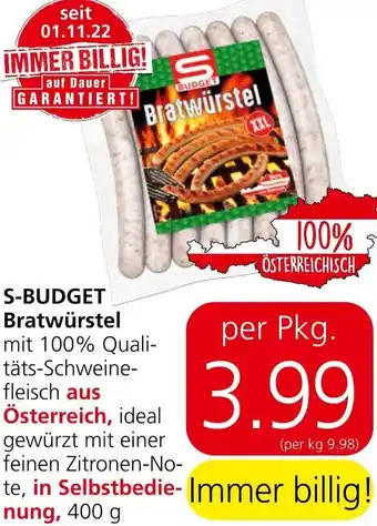 Eurospar S-BUDGET Bratwürstel 400 g Angebot
