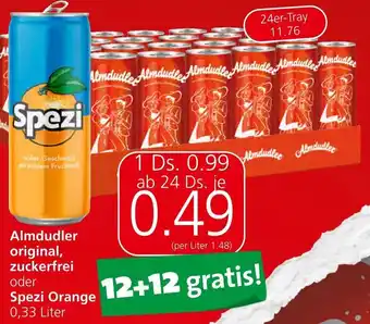 Eurospar Almdudler original, zuckerfrei oder Spezi Orange 0,33 Liter Angebot