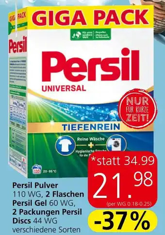 Eurospar Persil Pulver 110 WG, 2 Flaschen Persil Gel 60 WG, 2 Packungen Persil Discs 44 WG Angebot