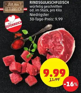 PENNY RINDSGULASCHFLEISCH würfelig geschnitten od. im Stück, pro Kilo Angebot