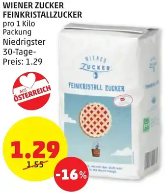 PENNY WIENER ZUCKER FEINKRISTALLZUCKER pro 1 Kilo Packung Angebot