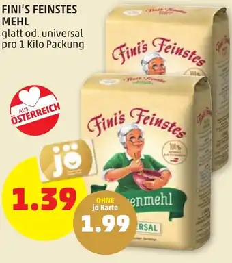 PENNY FINI'S FEINSTES MEHL glatt od. universal pro 1 Kilo Packung Angebot